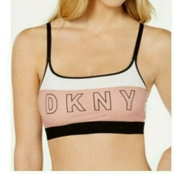DKNY Intimates Womens Scoop Bralette Wire Free Bra Pink Logo Size Small S NEW - Picture 1 of 7